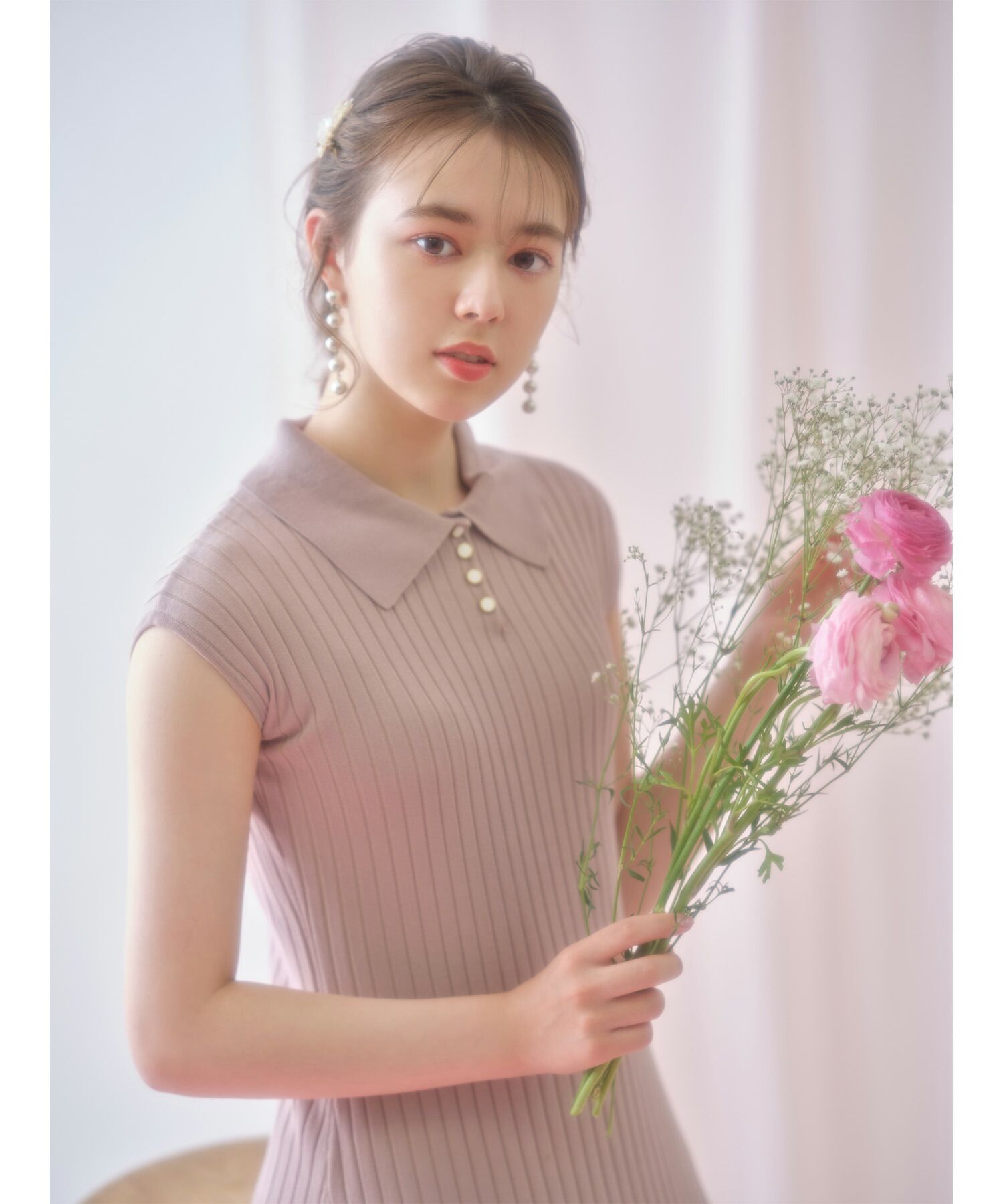 日本 tocco-closet - 直羅紋翻領修身洋裝-海軍藍