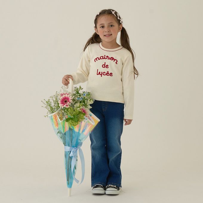 日本 Lycee mine - 100%棉 優雅法式植絨印花長袖上衣-黑