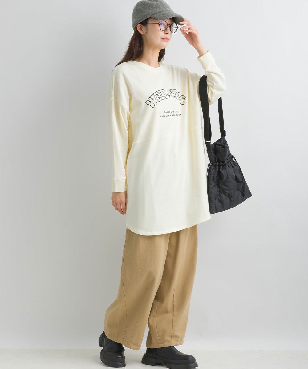 日本女裝代購 - 100%美國棉印花長版長袖上衣-淺灰