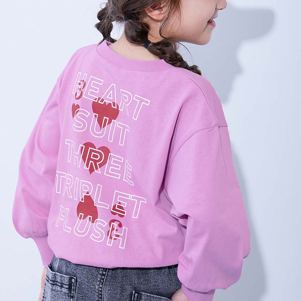 100%棉 女孩寬版長袖T恤-愛心英文-桃粉紅