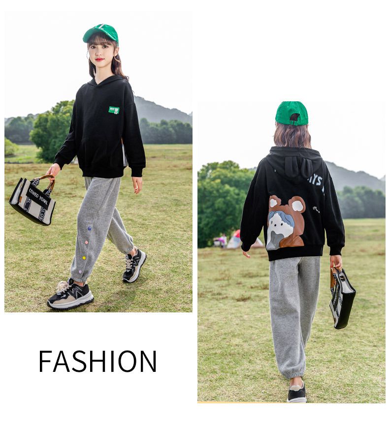 連帽休閒長袖上衣-Best熊熊標籤-黑色