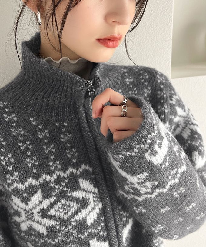 日本 Classical Elf - mily bilet 北歐雪花氛圍短版針織外套-米x藍