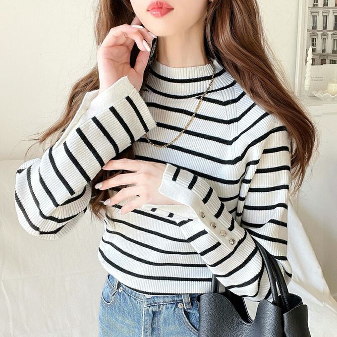 日本 Classical Elf - 時尚金釦修身羅紋長袖上衣-摩卡