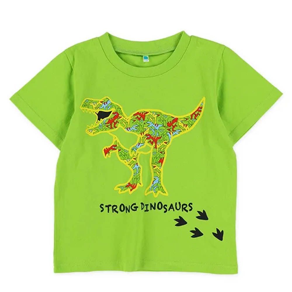 男孩風休閒印花短袖上衣-恐龍-亮綠