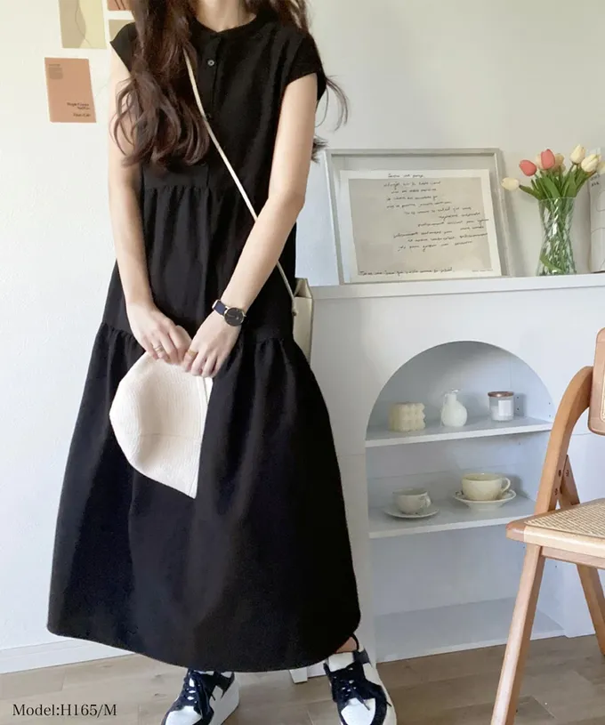 日本 Classical Elf - 襯衫式A字甜美法式袖洋裝-黑