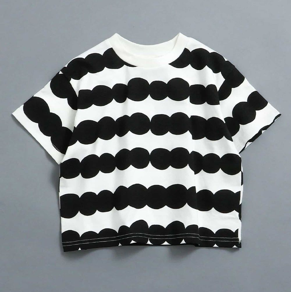 100%棉 活潑滿版短袖上衣-圓形排列-黑白