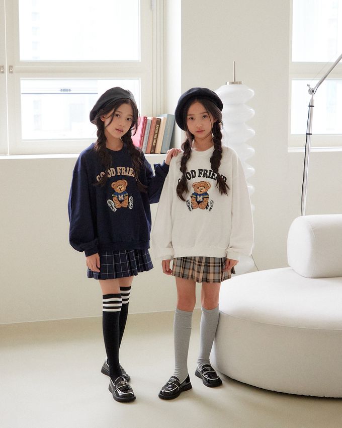 韓國 sm2 - 玩偶熊熊印長袖大學T-深藍