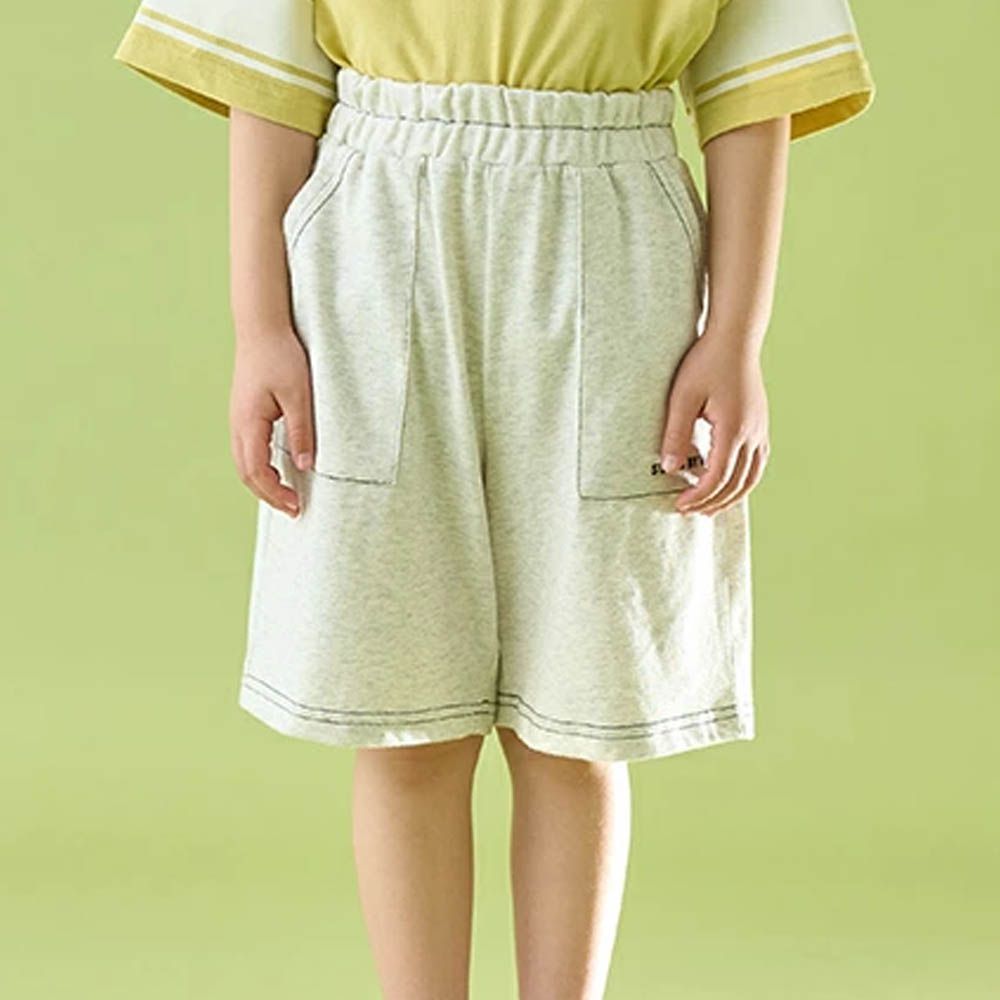 柔軟舒適縫線短褲-燕麥灰