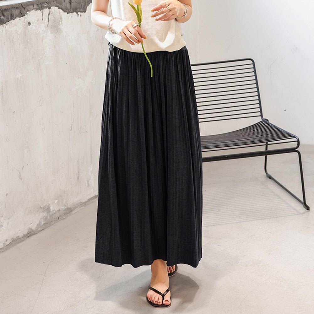 莫代爾舒適修身百摺長裙-黑色 (F)