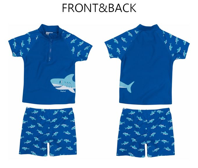德國Playshoes - 抗UV防曬短袖兩件組兒童泳裝-鯊魚
