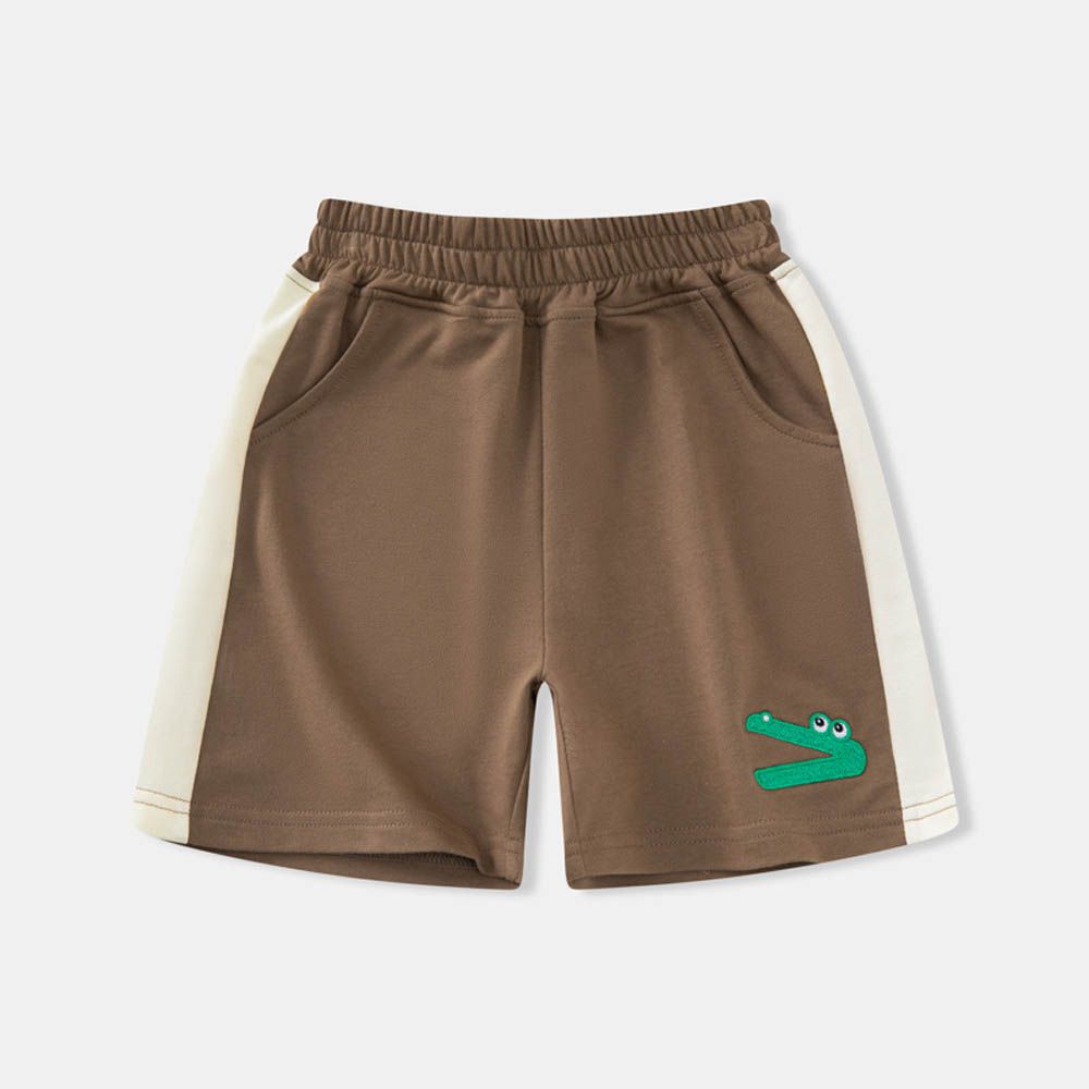 純棉休閒短褲-可愛鱷魚-咖色