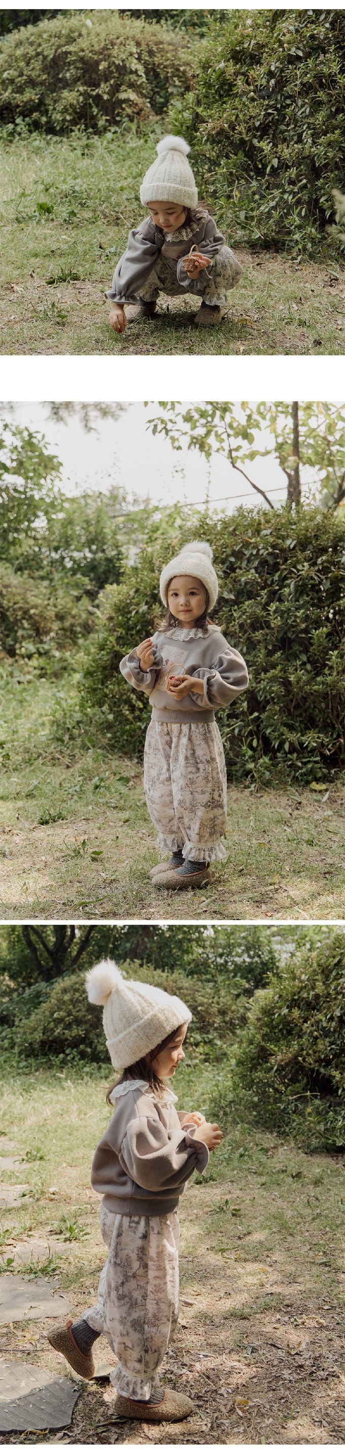 韓國 Puellaflo - 斑比天使印拉絨花苞袖大學T-灰紫