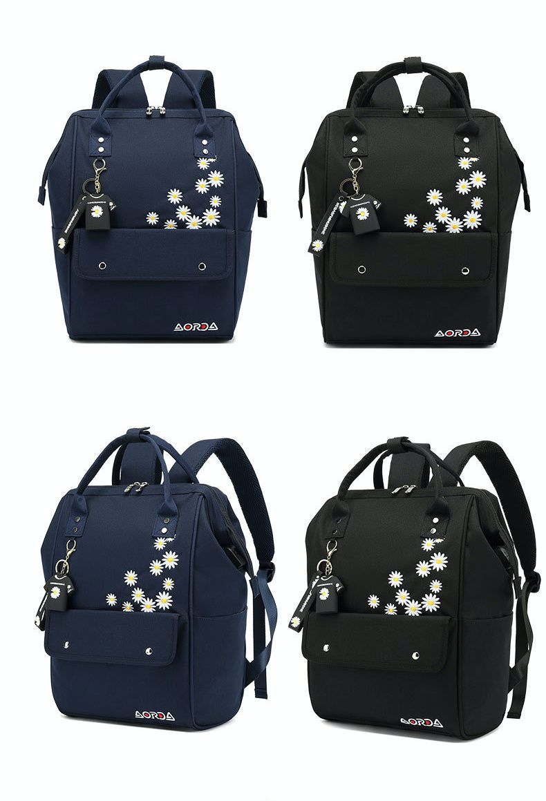 簡約大容量開口書包-小雛菊-黑色 (42.5x30.5x19cm)