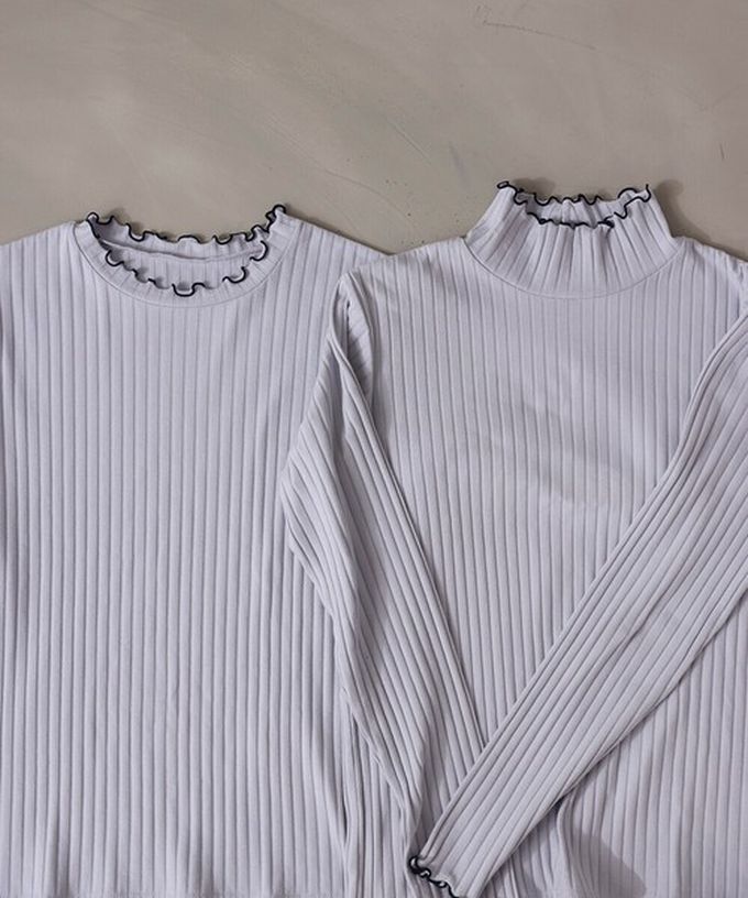 日本 Bab - 木耳滾邊典雅羅紋長袖上衣-船領-橘紅 (M)