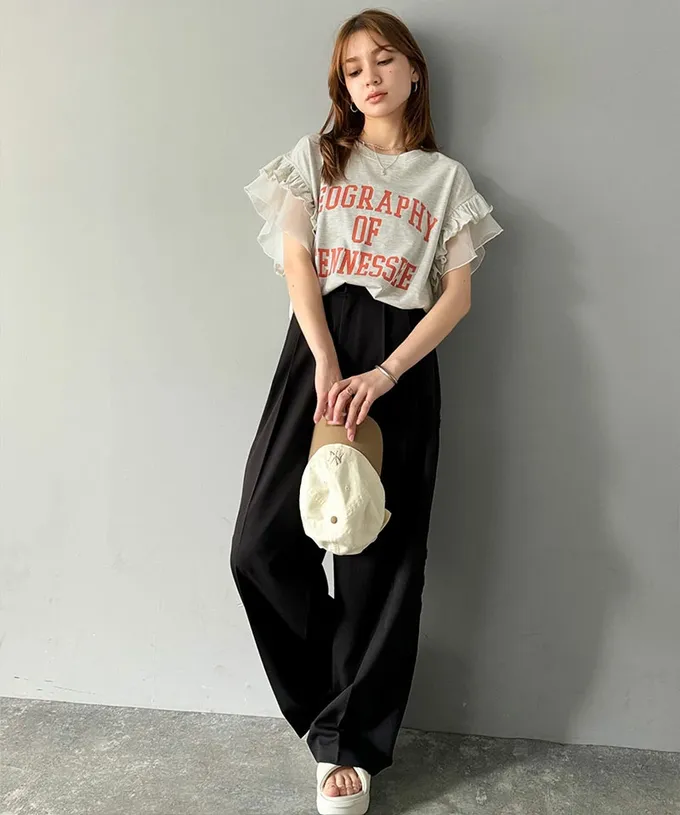 日本 Classical Elf - mily bilet 可愛學院風雙層荷葉短袖上衣-白