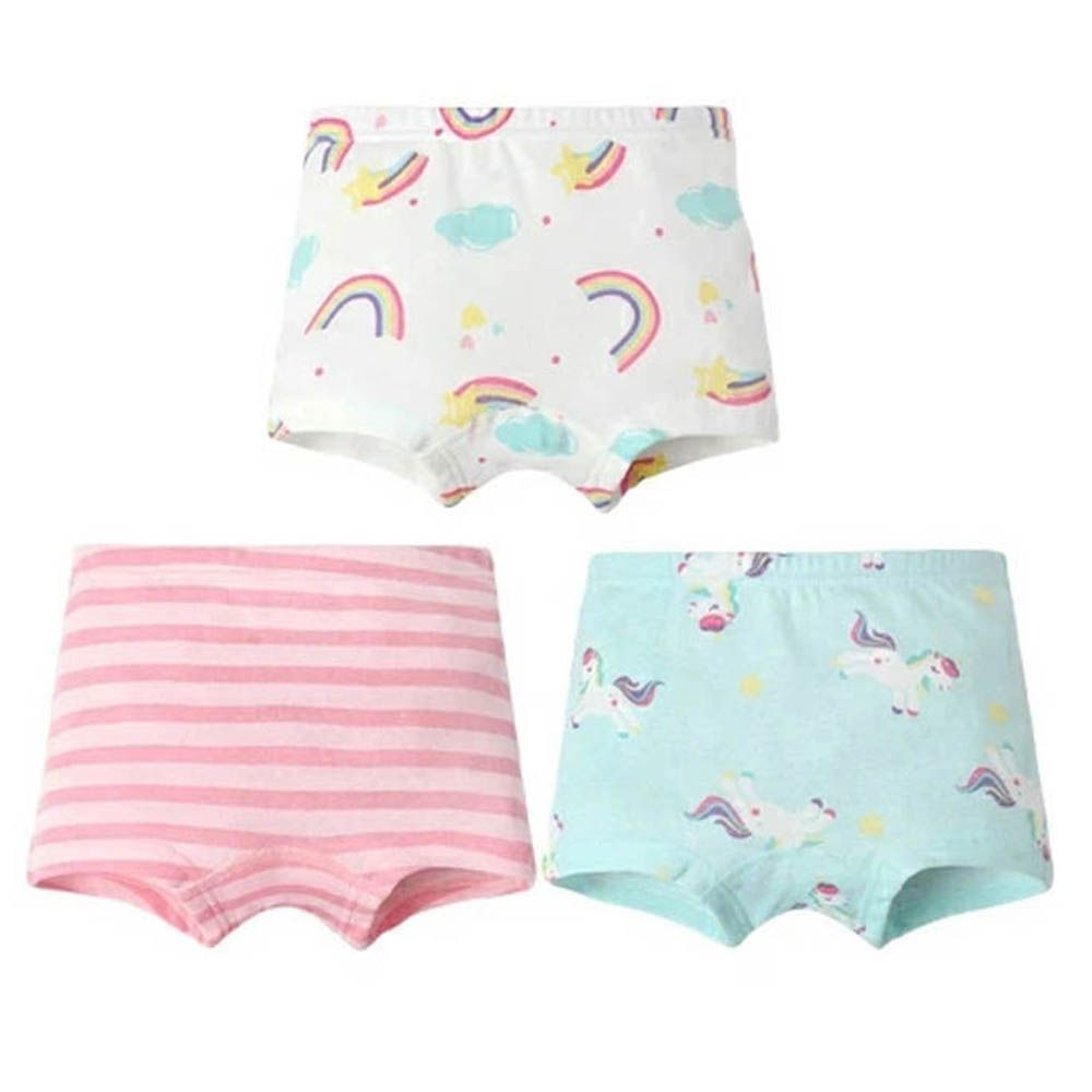 [樂天4冠王]純棉透氣女孩內褲(3入)-條紋x獨角獸x彩虹-粉藍白