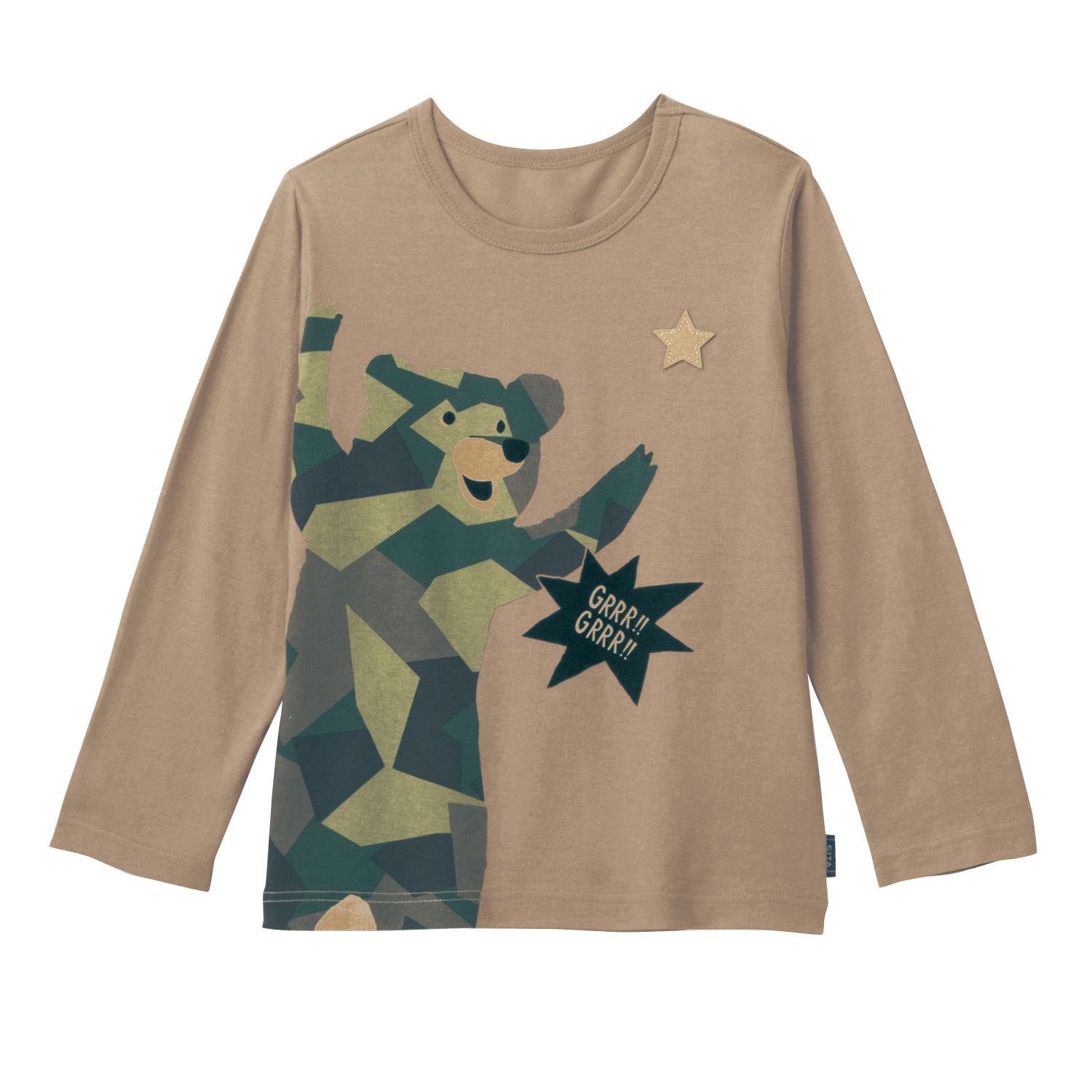 日本千趣會 - GITA 純棉輕薄舒適長T-幾何拼接小熊-杏