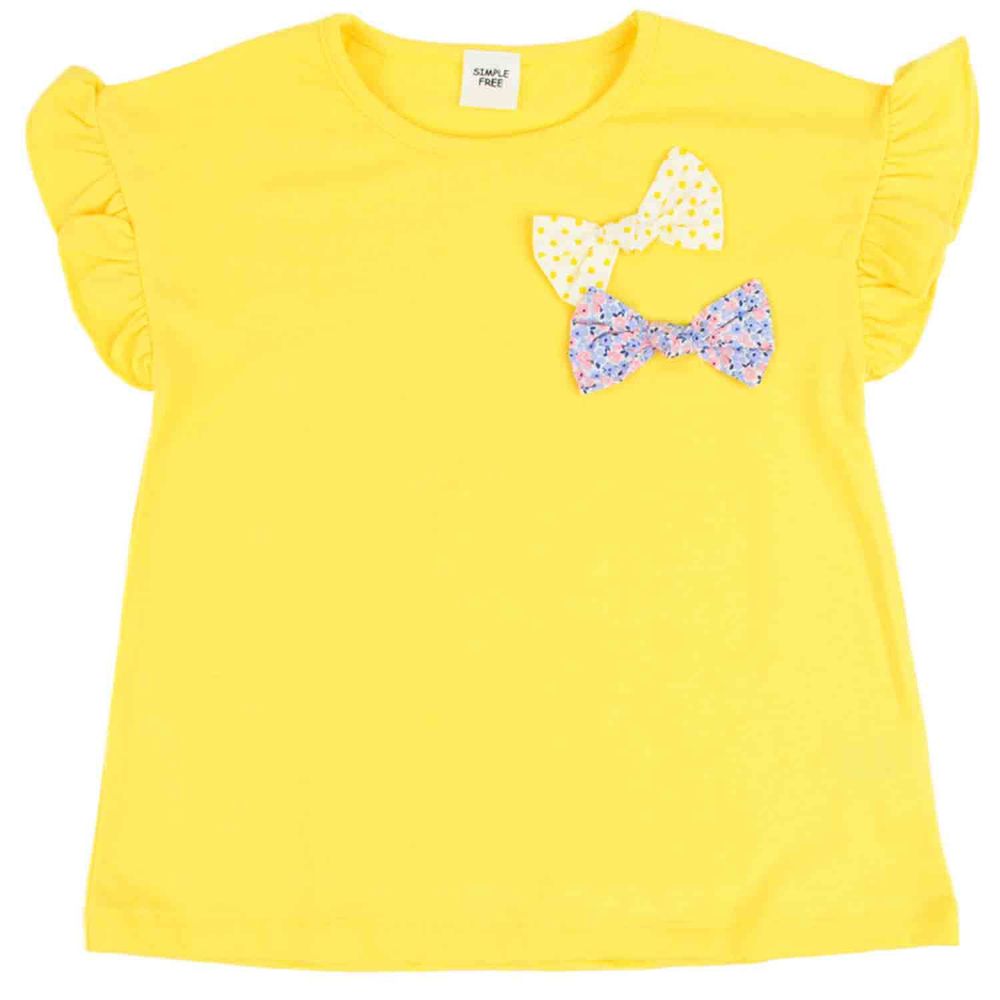 akachan honpo - 短袖T恤-荷葉袖(蝴蝶結)-黃色