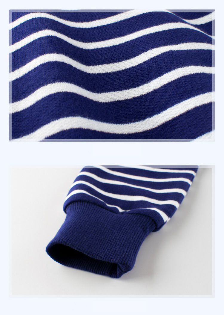 純棉長袖上衣-條紋款-藍+白