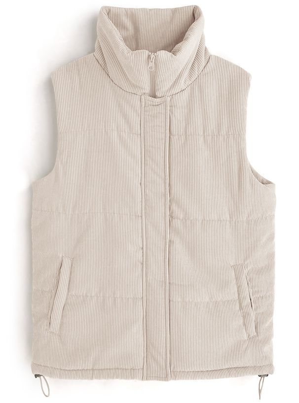 日本 GRL - 燈芯絨抽繩鋪棉背心-米杏 (F)