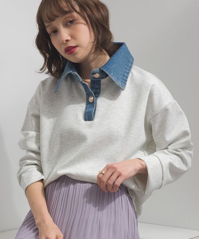 日本 ELENCARE DUE - 牛仔領層次感厚磅休閒長袖上衣-紅