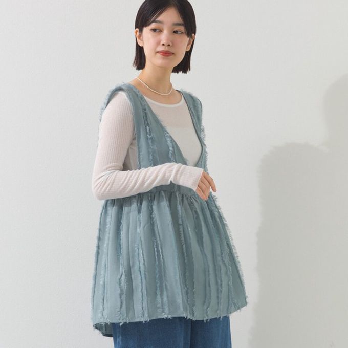 日本 OMNES - 前後2way甜美流蘇造型穿搭背心-咖啡