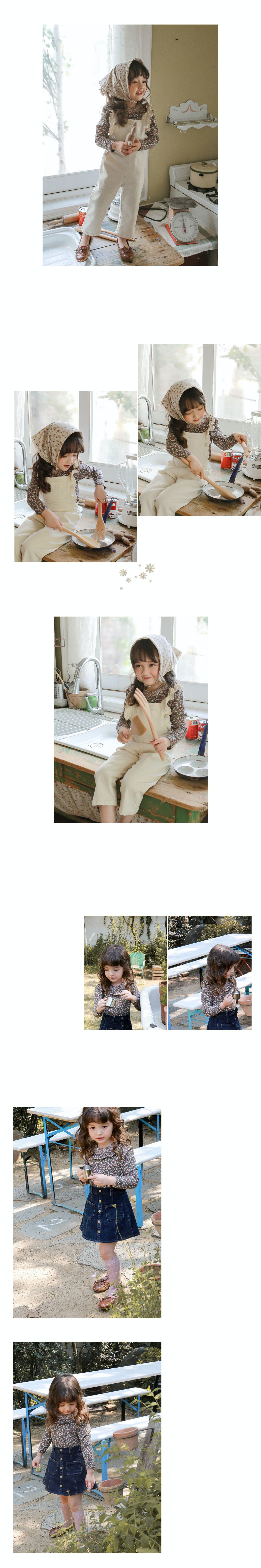 韓國 Puellaflo - 荷葉領碎花上衣-咖啡