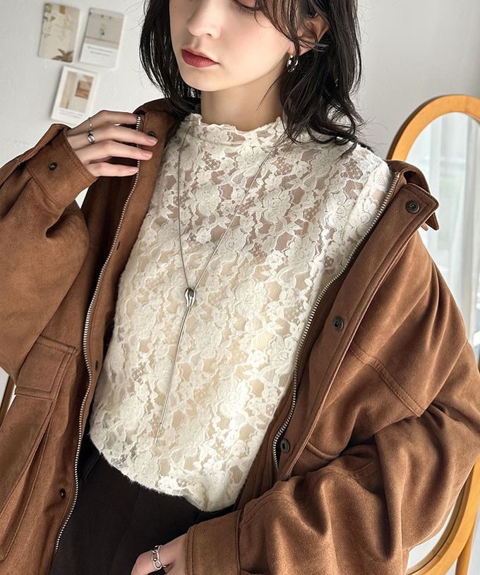 日本 Classical Elf - 夢幻透膚蕾絲小立領長袖上衣(無內裏)-白