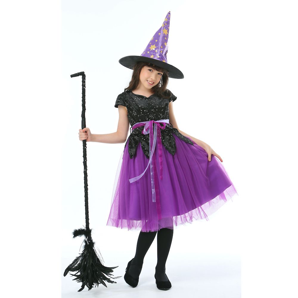 love, charlotte - 質感星空紫色澎裙巫婆洋裝-洋裝, 巫婆帽