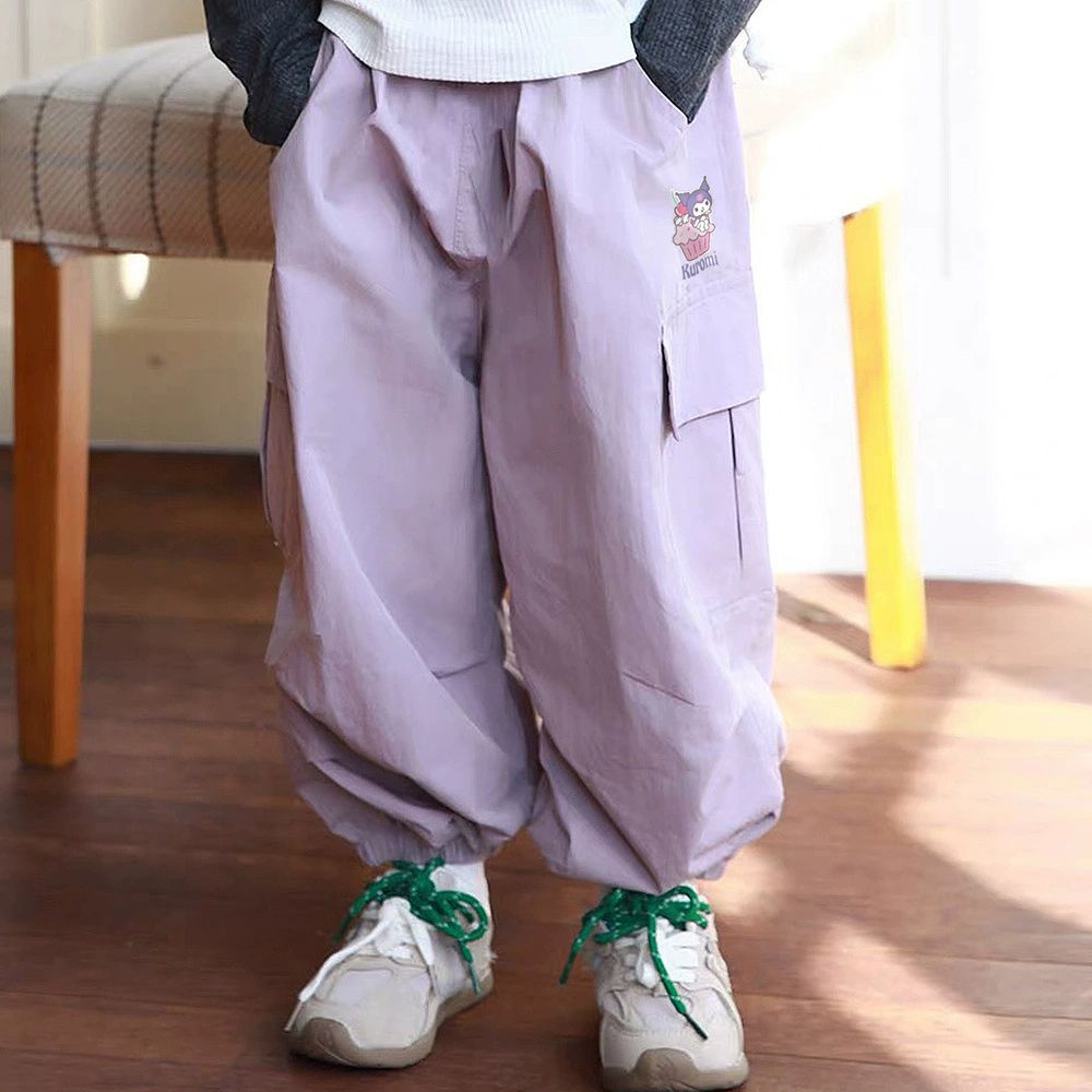 耐磨大口袋工裝休閒長褲-卡通人物酷洛米-紫色