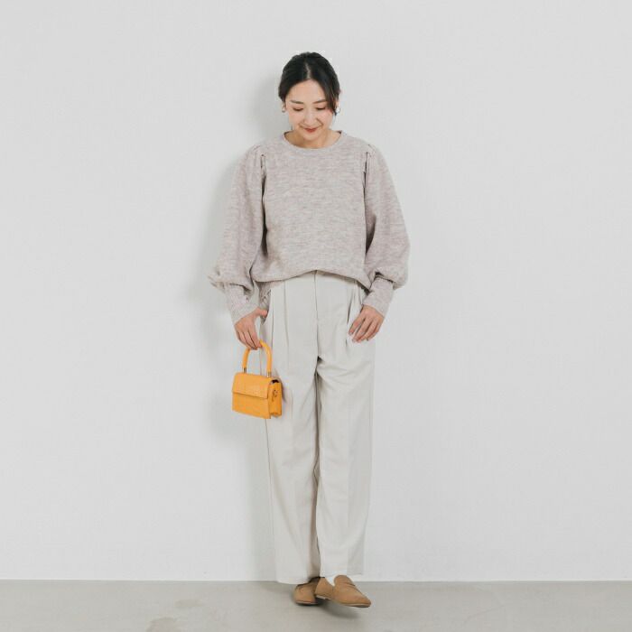 日本 ihuu - 浪漫氣球袖可機洗針織上衣-卡其