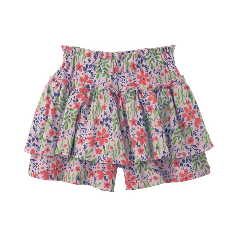 日本千趣會 - 碎花波浪純棉百摺褲裙-紫粉色系