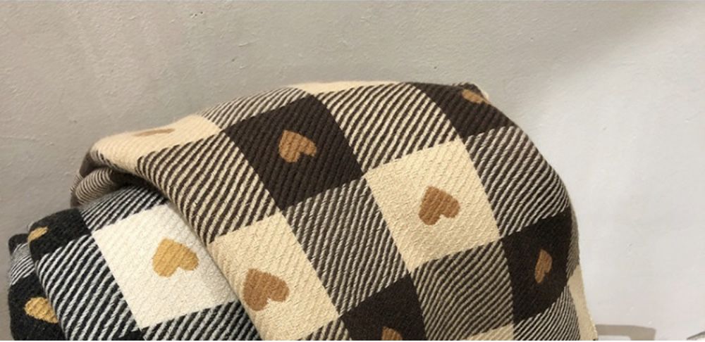 超柔軟愛心格子加厚重磅雙面圍巾-黑色-成人圍巾披肩-黑色-200 x 70 cm