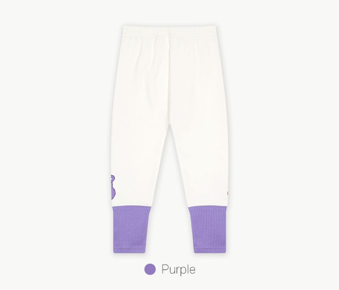 韓國 Care Bears - 鬆緊腰聯名款彈力內刷毛內搭褲-白X紫