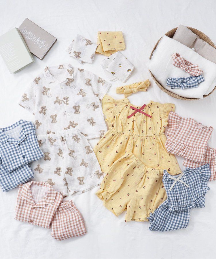 日本 apres les cours - 柔軟綿紗荷葉邊成套家居服-小花-黃