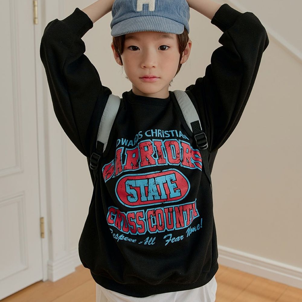 W.S.B. 美式仿舊印花純棉長袖大學T-黑