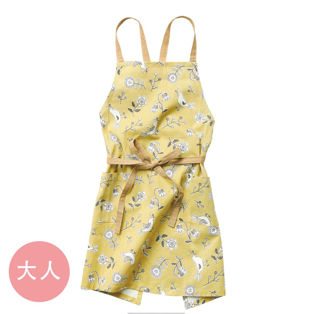 日本代購 - 印度棉大人料理圍裙(雙口袋)-鳥語花香-黃