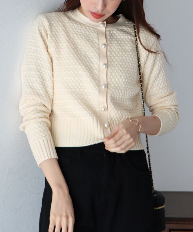 日本 BLUE EAST - 人魚編珍珠扣針織外套-深海藍