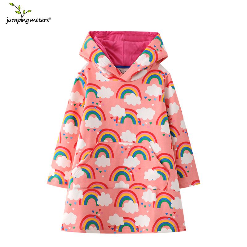 Jumping meters - 連帽棉質長袖連身大學T-雲朵彩虹-橘粉色