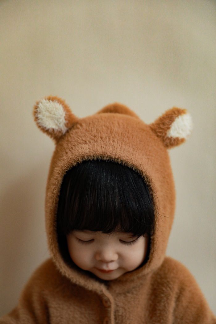 加厚連帽兒童造型上衣-熊耳朵-咖啡色