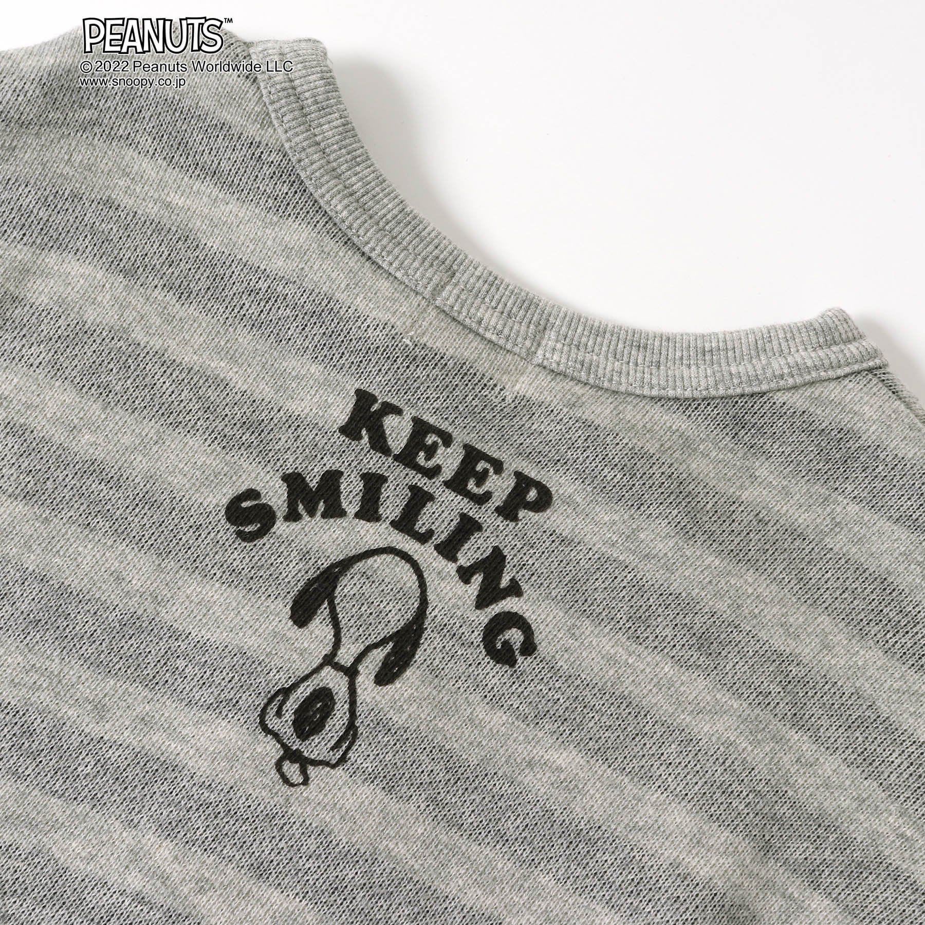 日本千趣會 - 史努比印花圓領長袖上衣-永遠的好友-條紋藍綠