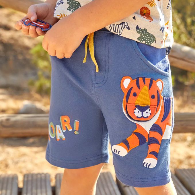 英國 JoJo Maman BeBe - 超優質嬰幼兒/兒童100%純棉綁繩短褲-老虎
