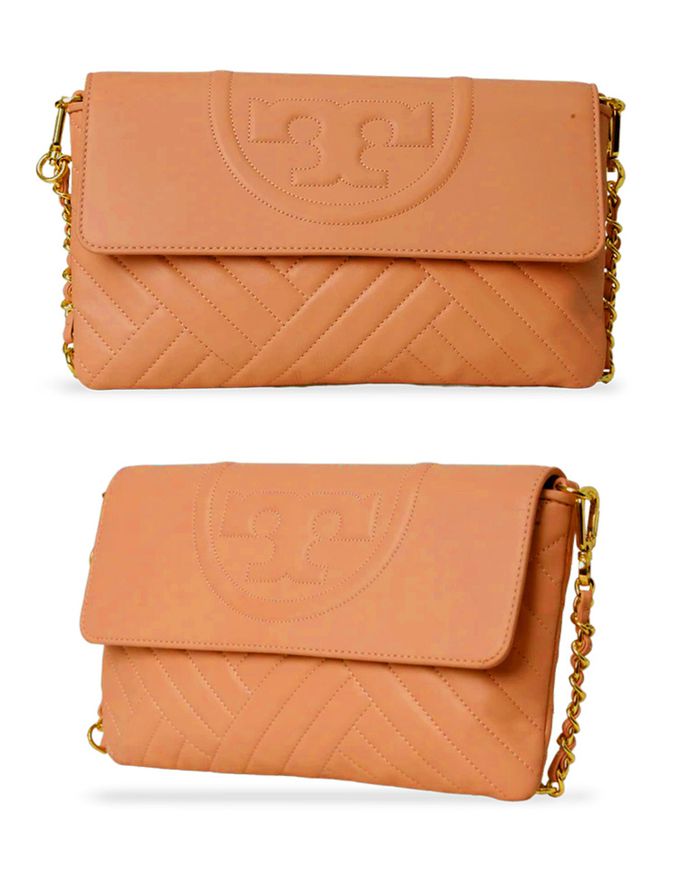 Tory Burch - 質感皮革造型翻蓋鍊包 (駝桔)