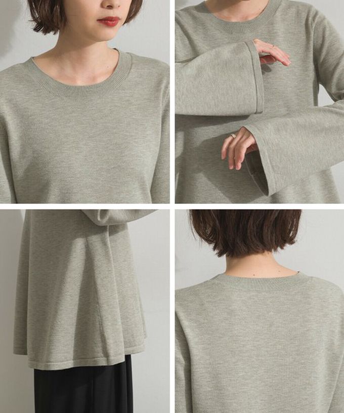 日本 ELENCARE DUE - 成熟傘擺腰線針織長袖上衣-灰