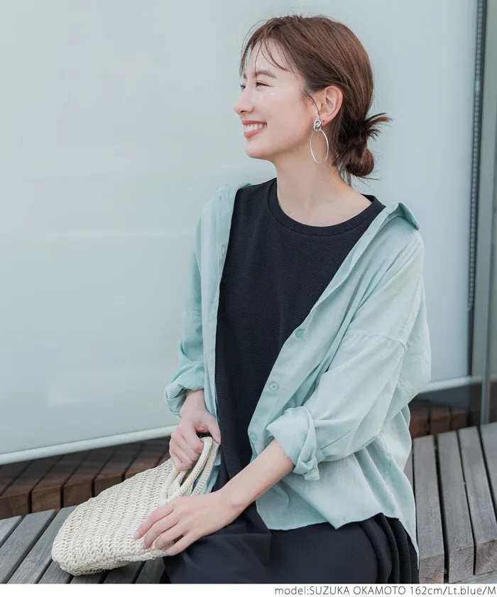 日本 COCA - 純棉透感薄長袖襯衫/薄外套-白