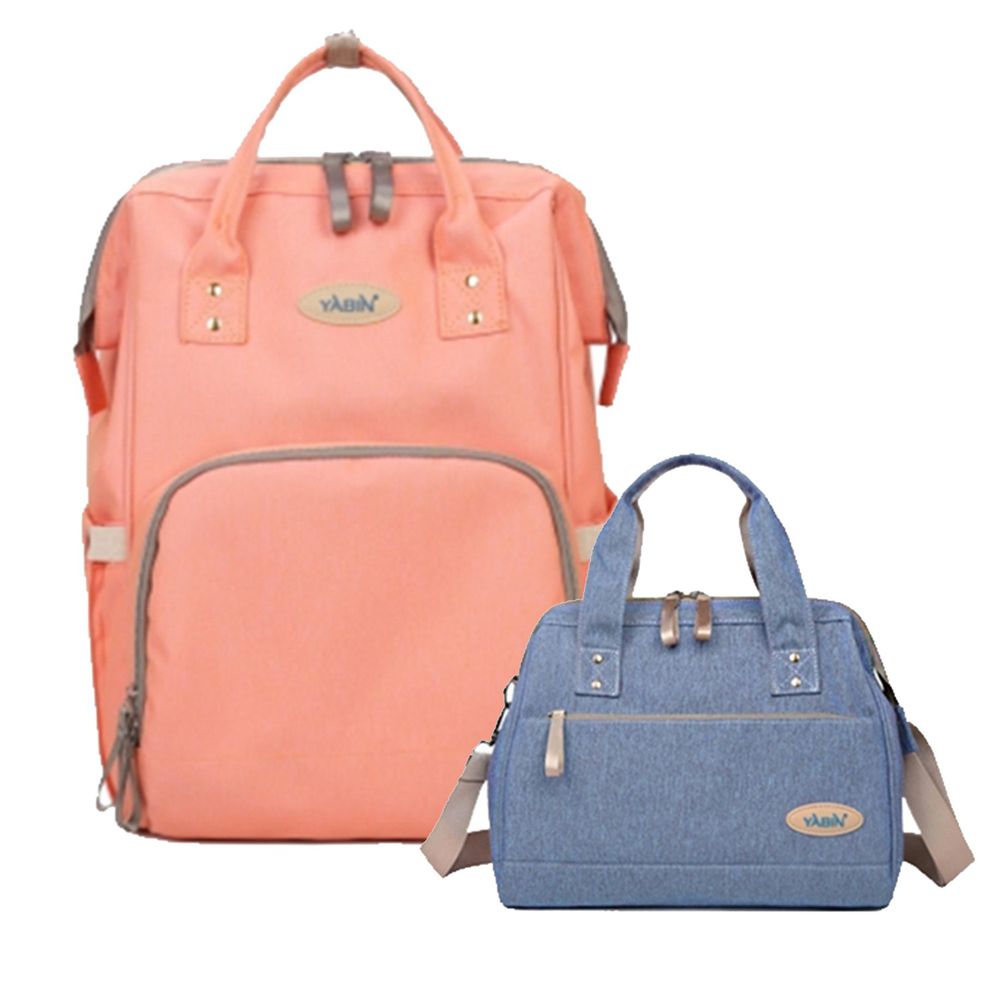 YABIN - 經典大開口後背包+手提小包-大包-粉色-小包-淺藍色