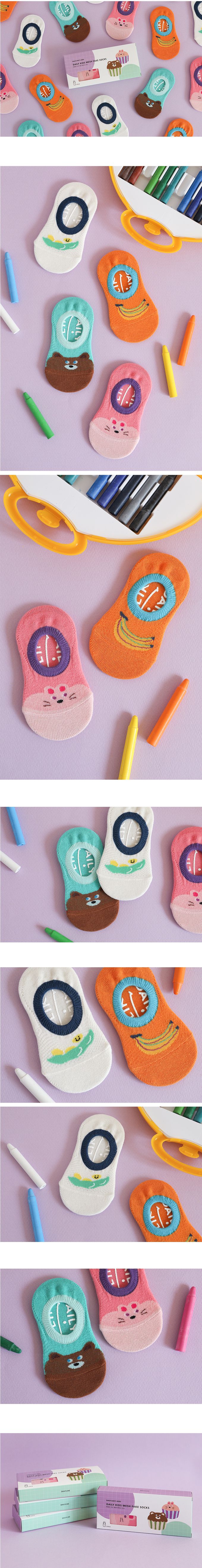 韓國 Daily Like - 兒童襪子/船型襪4入組-動物X食物