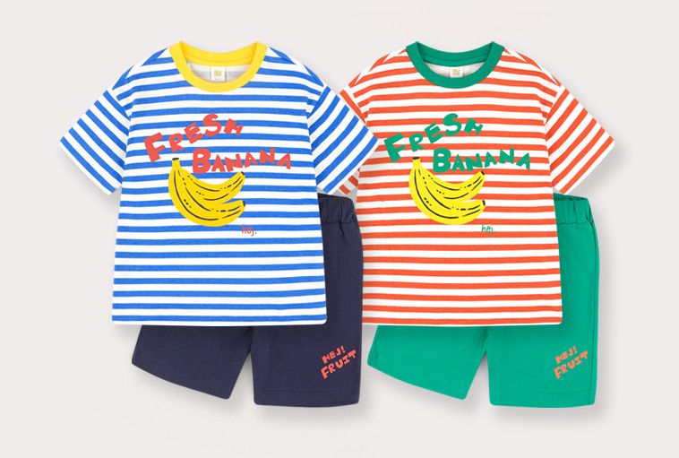 韓國 HEJMINI - 條紋香蕉套裝-藍