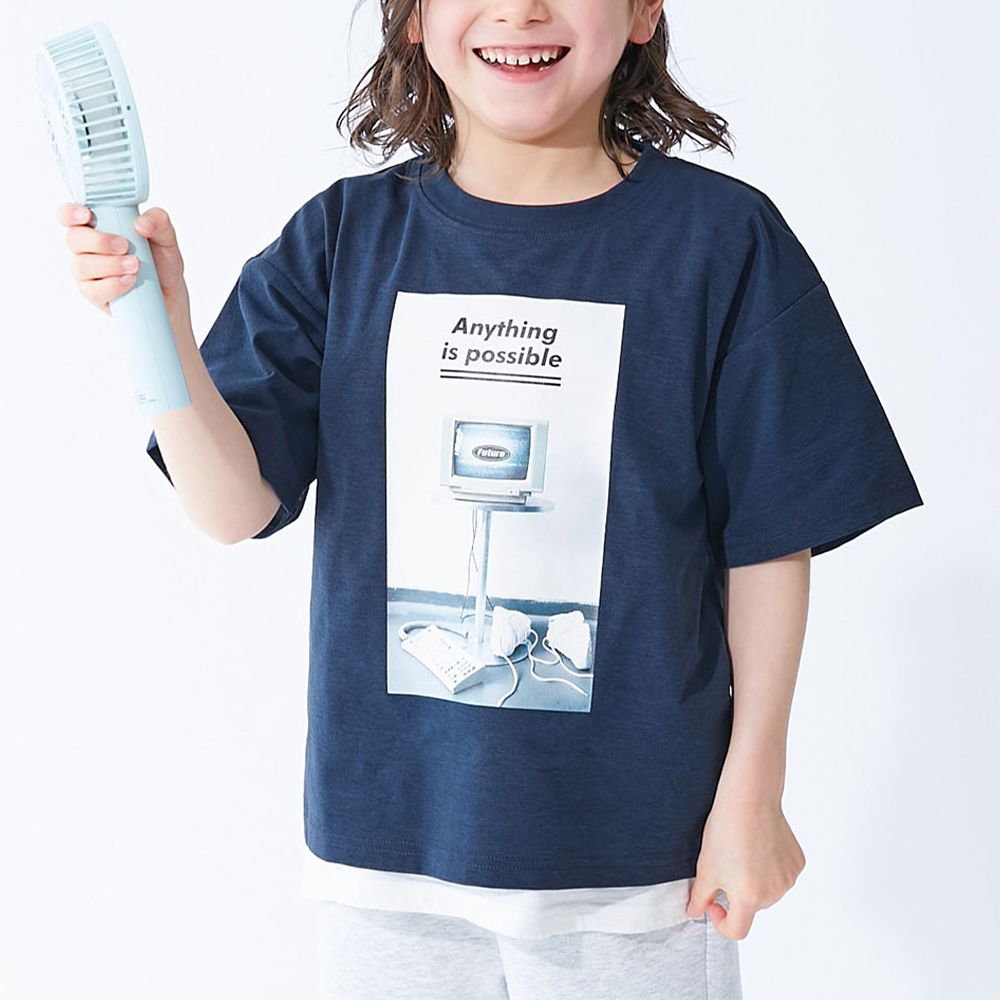 吸汗速乾涼感 帥氣印花短袖上衣-電腦-海軍藍