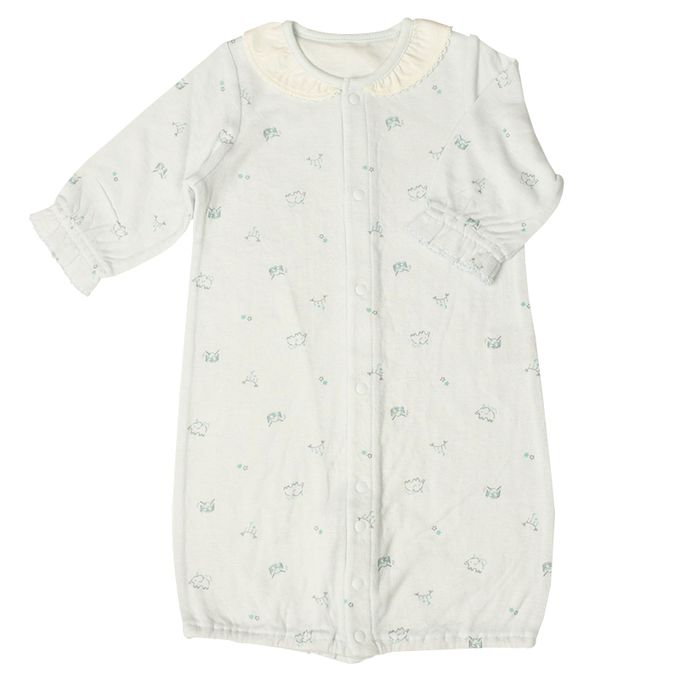 akachan honpo - 長袖蓬鬆有機棉連身衣-淺綠色 (50～70cm)